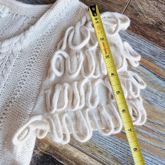 HWR by Anthropologie Looped Epaulet Cable Knit Short Sleeve Sweater Cream - Picture 10 of 12